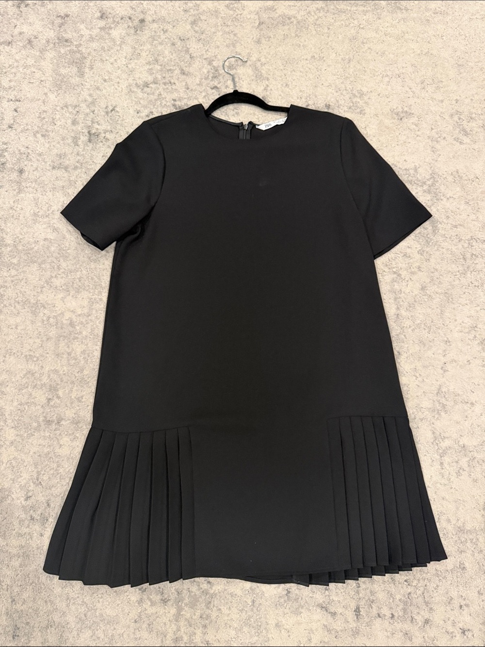 Zara Black Short Sleeve Dress with Pleated Hem